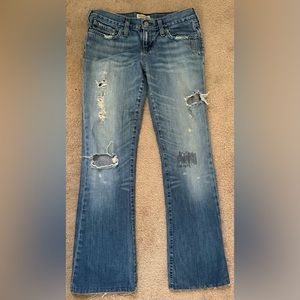 Abercrombie & Fitch wide & flare bottom distressed blue ripped jeans. Size 4 Reg